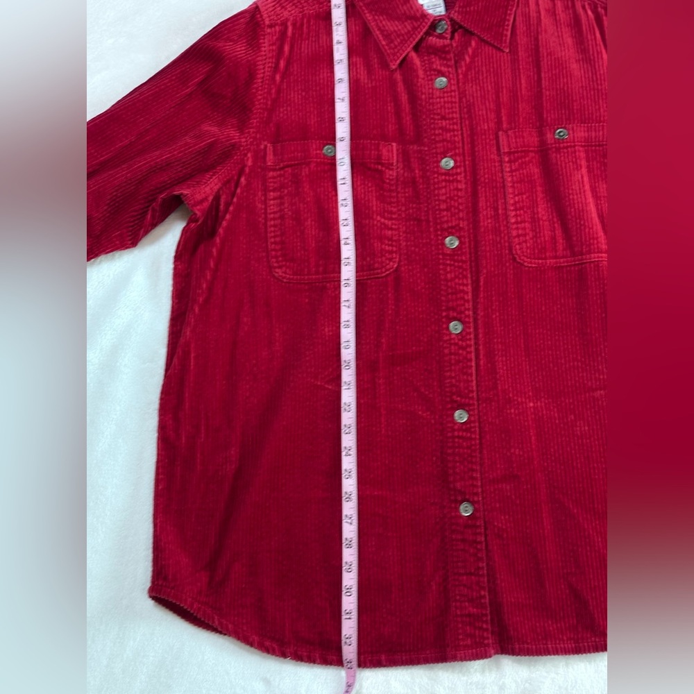 Roaman's Vibrant Red Corduroy Button Down Shirt 1x - Picture 6 of 13